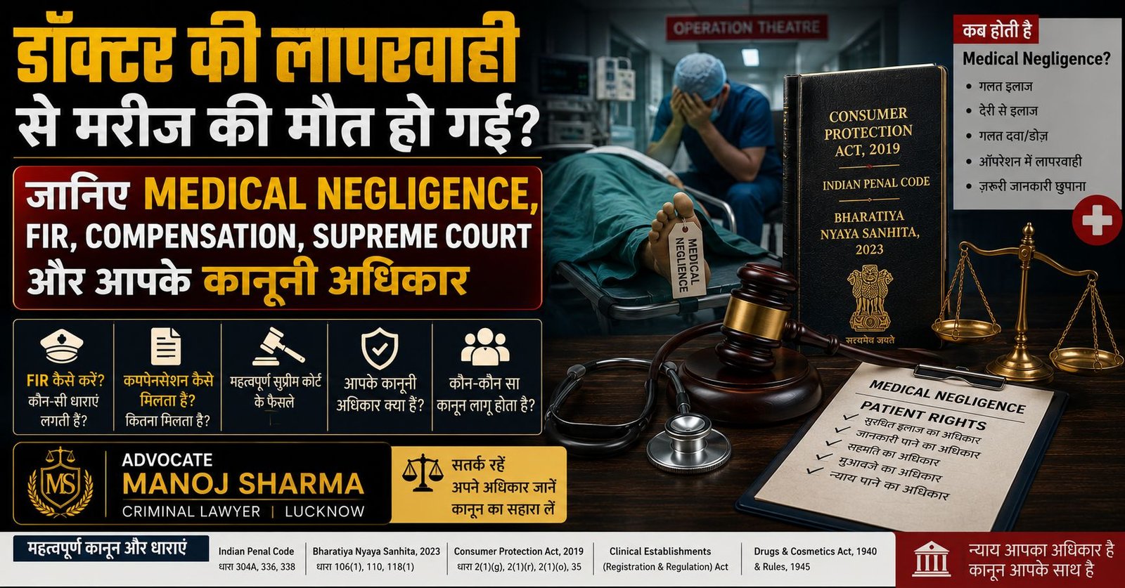 डॉक्टर की लापरवाही से मरीज की मौत के बाद Medical Negligence, FIR और Compensation की कानूनी जानकारी