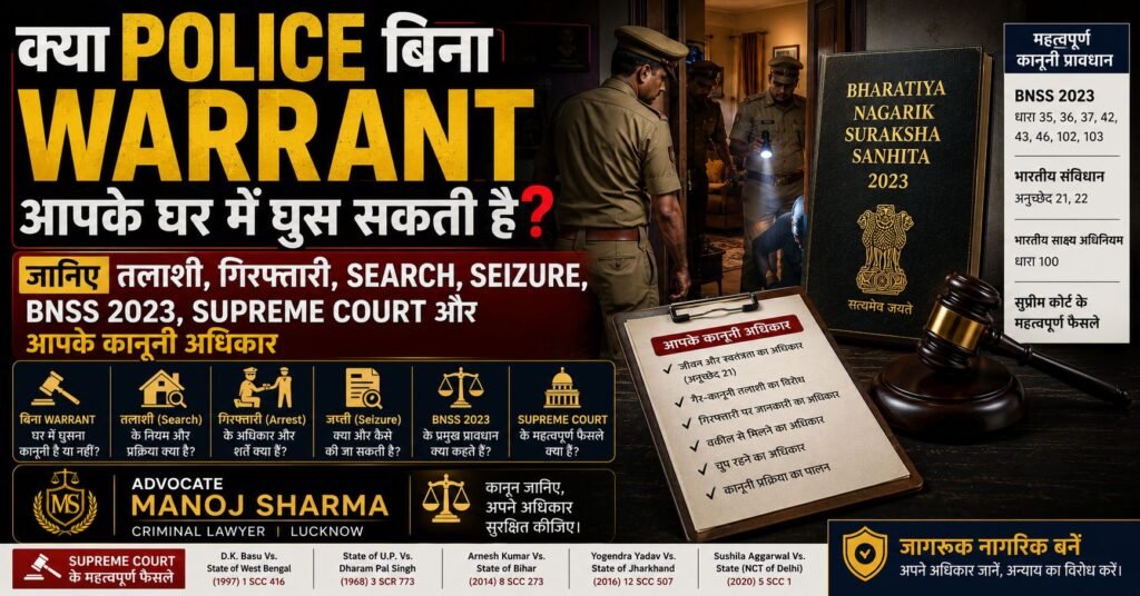 Police बिना Warrant घर में घुस सकती है? BNSS 2023 के तहत Police Search, Seizure और नागरिकों के कानूनी अधिकार