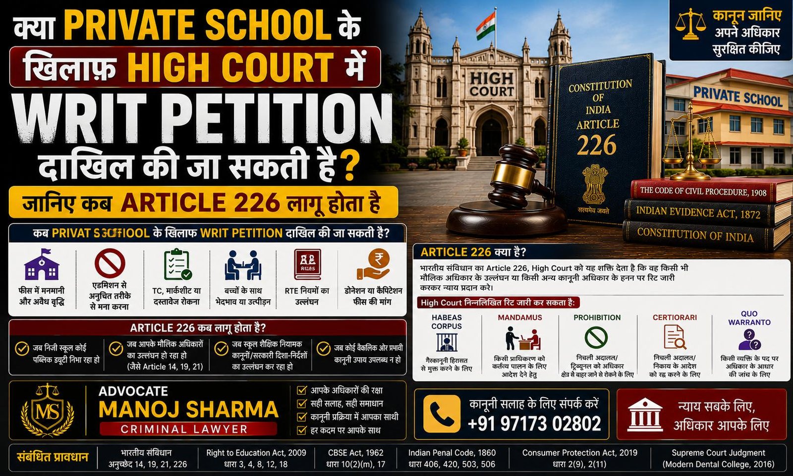 क्या Private School के खिलाफ High Court में Writ Petition दाखिल की जा सकती है | Article 226 Guide