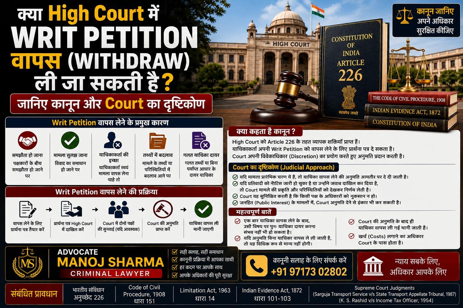 High Court में Writ Petition वापस (Withdraw) कब ली जा सकती है | Article 226 Guide
