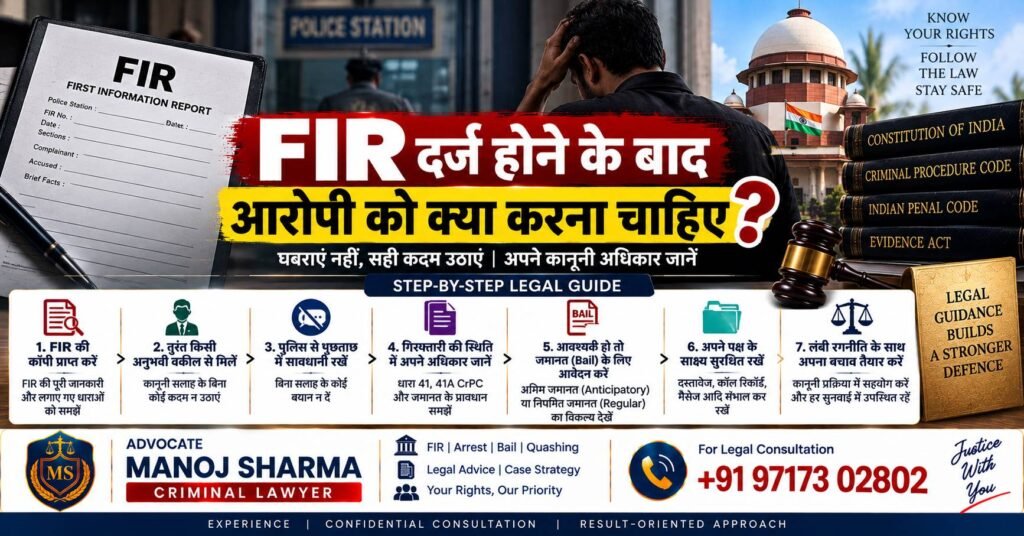 FIR दर्ज होने के बाद आरोपी को क्या करना चाहिए – गिरफ्तारी और जमानत की कानूनी प्रक्रिया