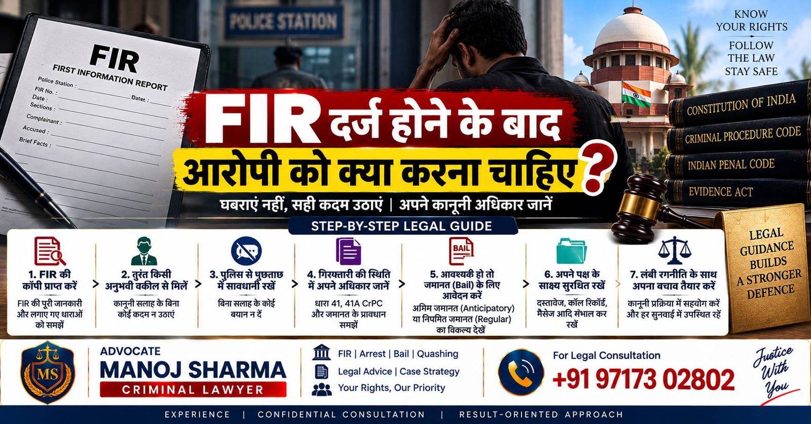 FIR दर्ज होने के बाद आरोपी को क्या करना चाहिए – गिरफ्तारी और जमानत की कानूनी प्रक्रिया