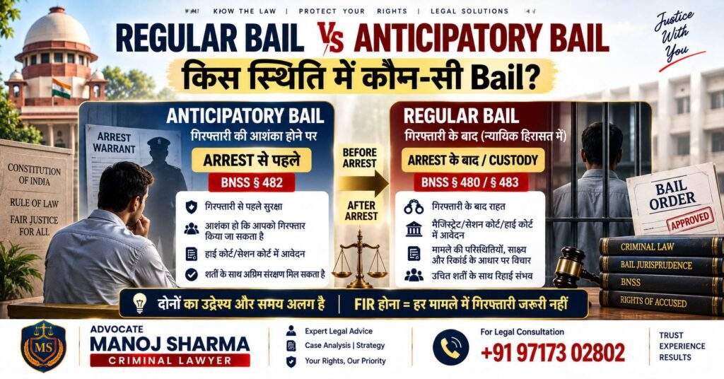 Regular Bail और Anticipatory Bail में अंतर – BNSS के तहत Bail की कानूनी प्रक्रिया